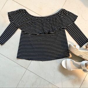 American Eagle Outfitters AEO Crop Off Shoulder Striped Top Black Size XS